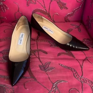 Jimmy Choo Love Pumps Pointed Tow Patent Black Leather Low Heels